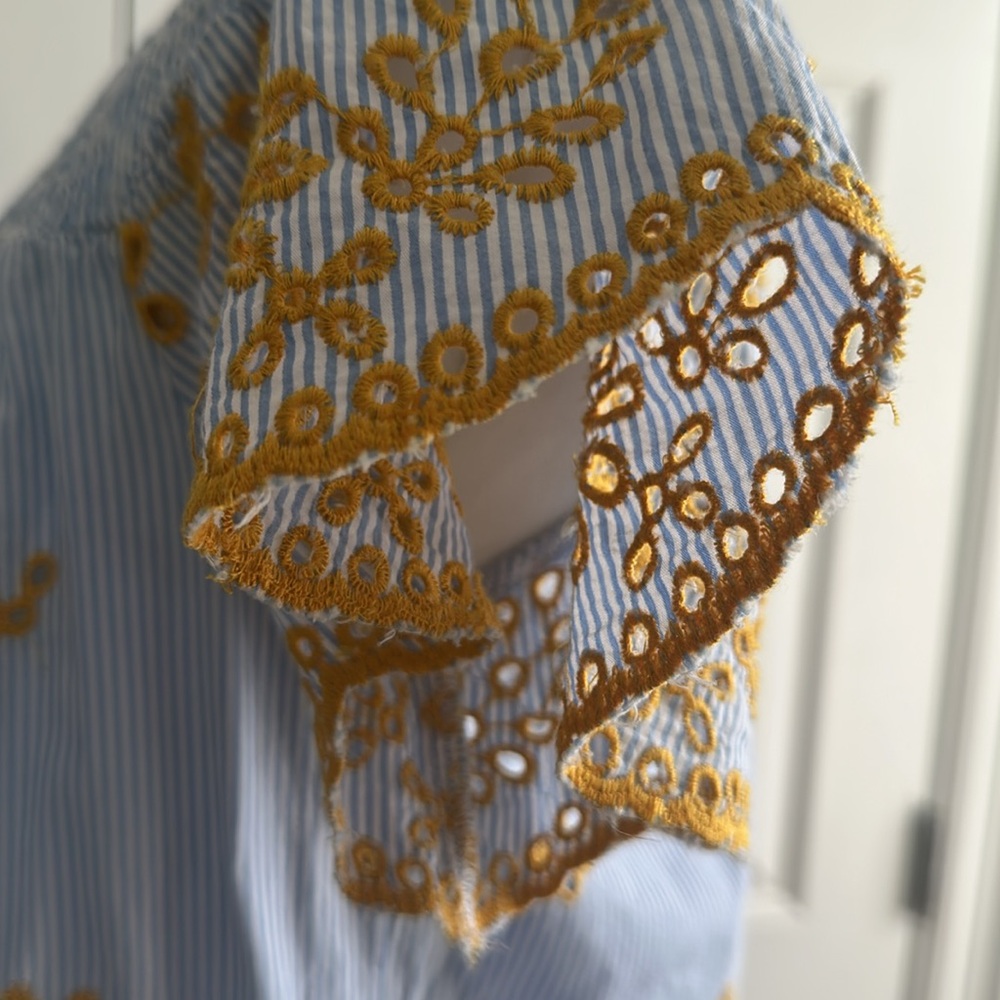 Zara Blue Yellow Bohemian Eyelet Off-Shoulder Embroidered Mini Sundress Size S - Picture 3 of 10